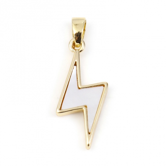 Picture of Shell & Copper Geometry Series Charms Gold Plated White Lightning 25mm x 9mm, 1 Piece