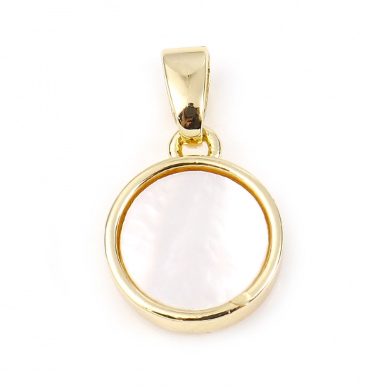 Picture of Shell & Copper Geometry Series Charms Gold Plated White Round 16mm x 10mm, 1 Piece