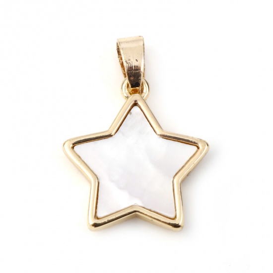 Bild von Muschel + Kupfer Geometrie Serie Charms Vergoldet Weiß Pentagramm Stern 21mm x 15mm, 1 Stück