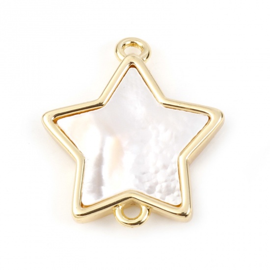 Bild von Muschel + Kupfer Geometrie Serie Verbinder Vergoldet Weiß Pentagramm Stern 17mm x 15mm, 1 Stück