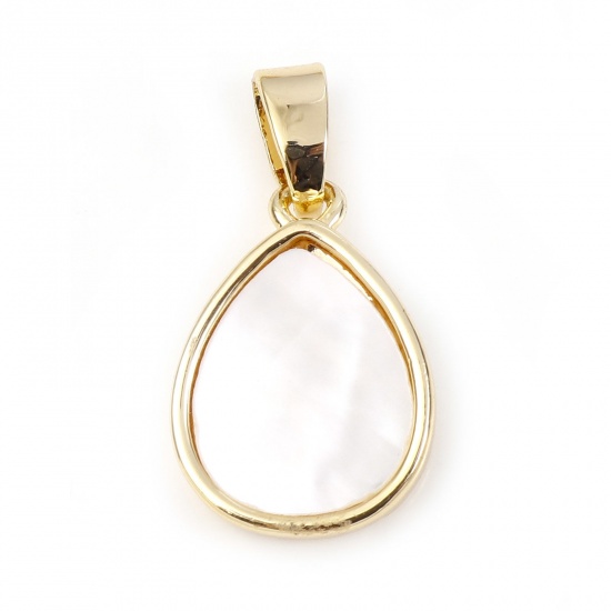 Picture of Shell & Copper Geometry Series Charms Gold Plated White Drop 19mm x 10mm, 1 Piece