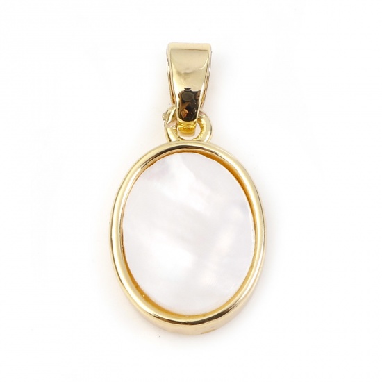 Picture of Shell & Copper Geometry Series Charms Gold Plated White Oval 19mm x 10mm, 1 Piece