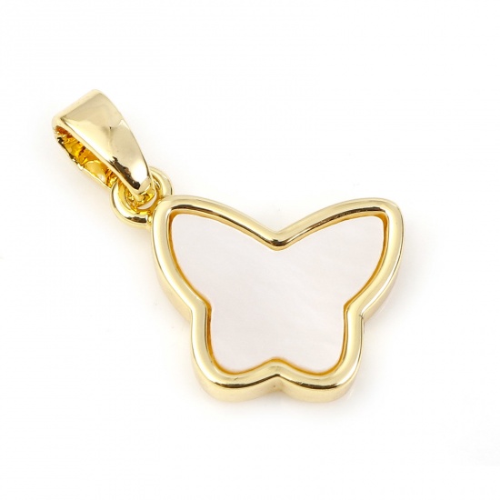 Picture of Shell & Copper Geometry Series Charms Gold Plated White Butterfly Animal 20mm x 12mm, 1 Piece