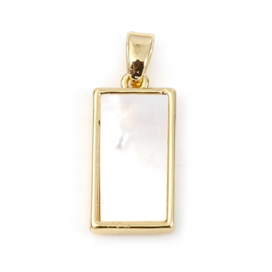 Picture of Shell & Copper Geometry Series Charms Gold Plated White Rectangle 23mm x 9mm, 1 Piece