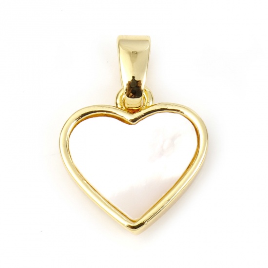 Bild von Muschel + Kupfer Geometrie Serie Charms Vergoldet Weiß Herz 17mm x 12mm, 1 Stück