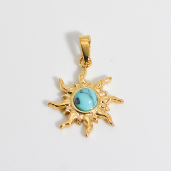 Picture of Stainless Steel Galaxy Charms Gold Plated Blue Sun 25mm x 25mm, 1 Piece