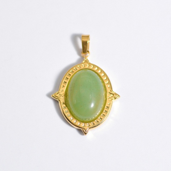 Picture of Stainless Steel Ins Style Charms Gold Plated Light Green Oval 25mm x 10mm, 1 Piece