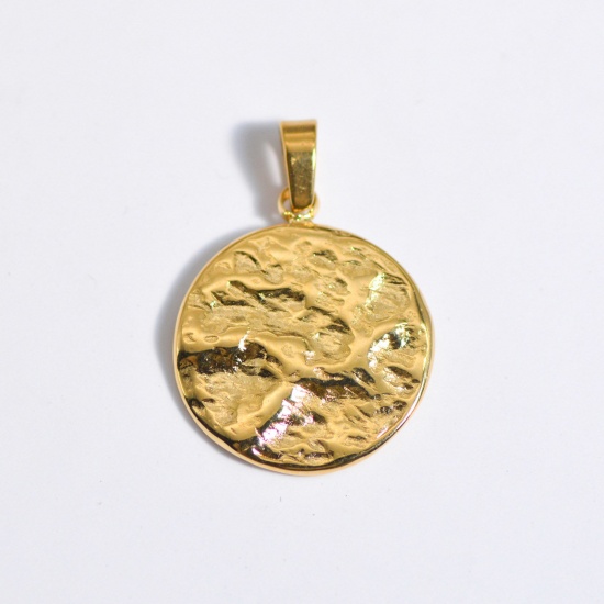 Picture of Stainless Steel Hammered Charms Gold Plated Round 25mm x 25mm, 1 Piece