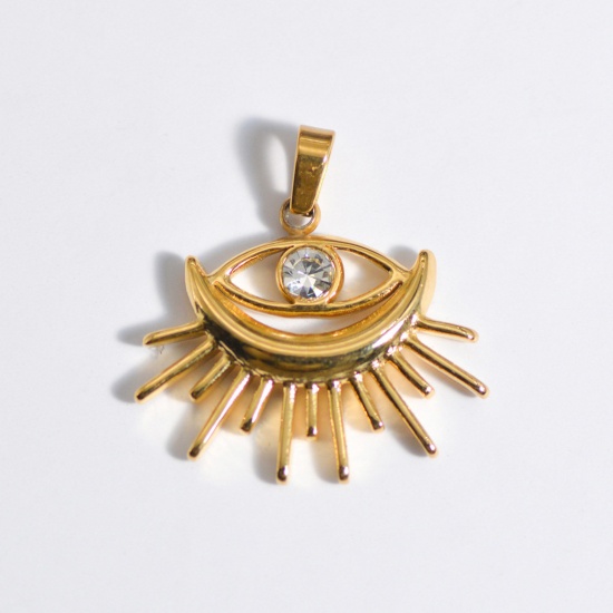 Image de Stainless Steel Ins Style Charms Gold Plated Eye Clear Rhinestone 28mm x 21mm, 1 Piece