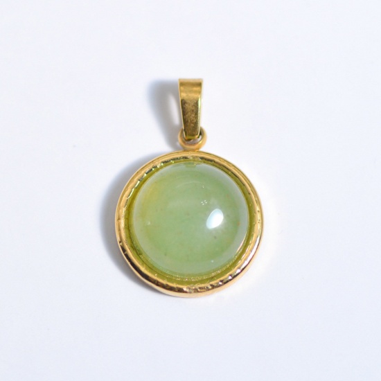 Picture of Stainless Steel Ins Style Charms Gold Plated Light Green Round 25mm x 25mm, 1 Piece
