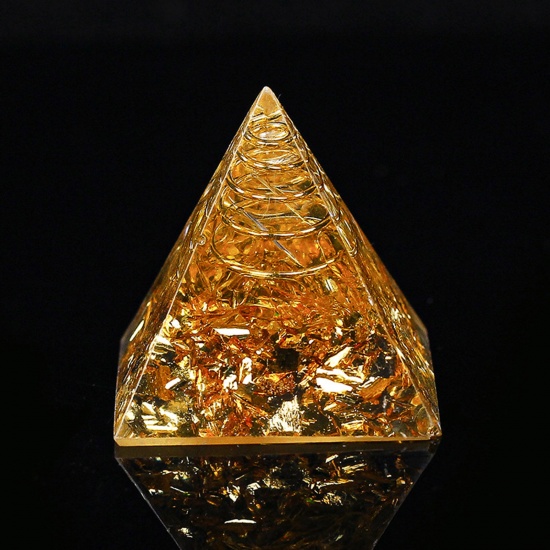 Picture of Citrine ( Mix ) healing stone Travel Loose Ornaments Decorations Pyramid Yellow No Hole About 3cm x 3cm, 1 Piece