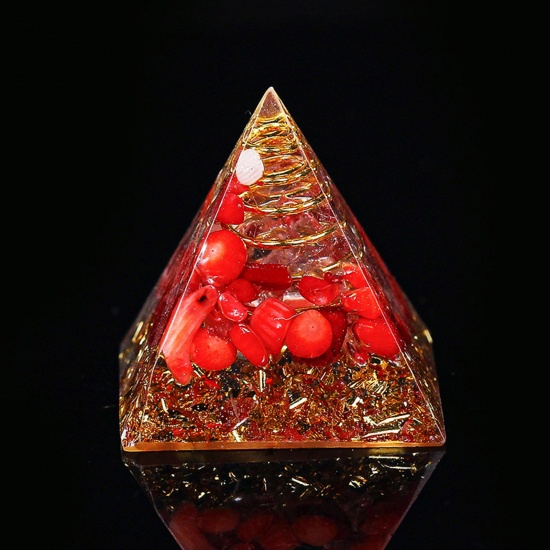 Picture of Stone ( Mix ) healing stone Travel Loose Ornaments Decorations Pyramid Red No Hole About 3cm x 3cm, 1 Piece