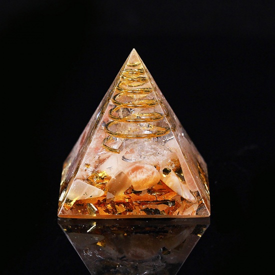 Picture of Sunstone ( Mix ) healing stone Travel Loose Ornaments Decorations Pyramid White No Hole About 3cm x 3cm, 1 Piece
