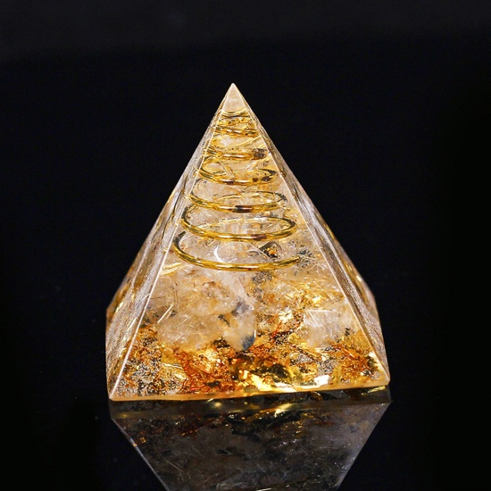 Image de Resin ( Mix ) healing stone Travel Loose Ornaments Decorations Pyramid Pale Yellow No Hole About 3cm x 3cm, 1 Piece