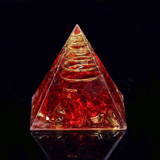 Picture of Lampwork Glass ( Mix ) healing stone Travel Loose Ornaments Decorations Pyramid Red No Hole About 3cm x 3cm, 1 Piece