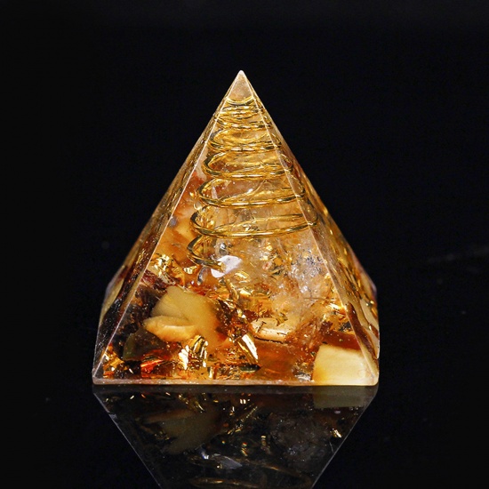 Picture of Amber ( Mix ) healing stone Travel Loose Ornaments Decorations Pyramid Yellow No Hole About 3cm x 3cm, 1 Piece