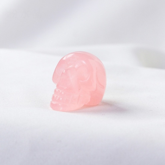 Picture of Rose Quartz ( Natural ) healing stone Loose Ornaments Decorations Skull Light Pink No Hole About 2.5cm x 1 Piece