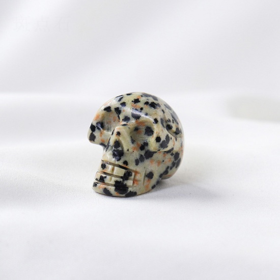 Picture of Speckled Stone Limestone ( Natural ) healing stone Loose Ornaments Decorations Skull Beige No Hole About 2.5cm x 1 Piece