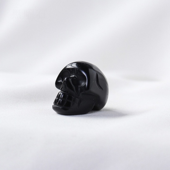 Picture of Obsidian ( Natural ) healing stone Loose Ornaments Decorations Skull Black No Hole About 2.5cm x 1 Piece