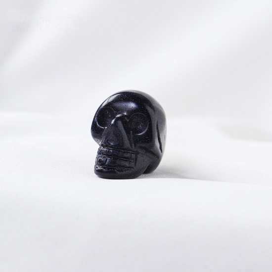 Picture of Blue Sand Stone ( Synthetic ) healing stone Loose Ornaments Decorations Skull Blue No Hole About 2.5cm x 1 Piece