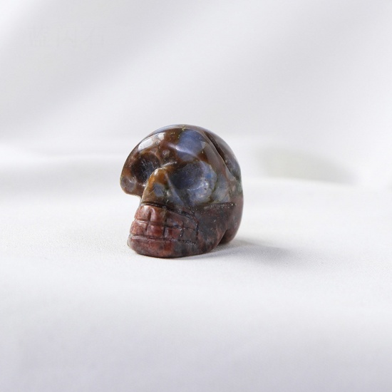Picture of Spectrolite ( Natural ) healing stone Loose Ornaments Decorations Skull Multicolor No Hole About 2.5cm x 1 Piece