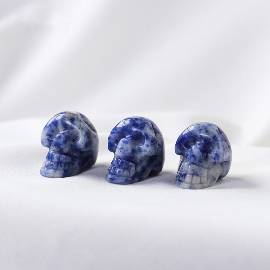 Picture of Blue-vein Stone ( Natural ) healing stone Loose Ornaments Decorations Skull Blue No Hole About 2.5cm x 1 Piece