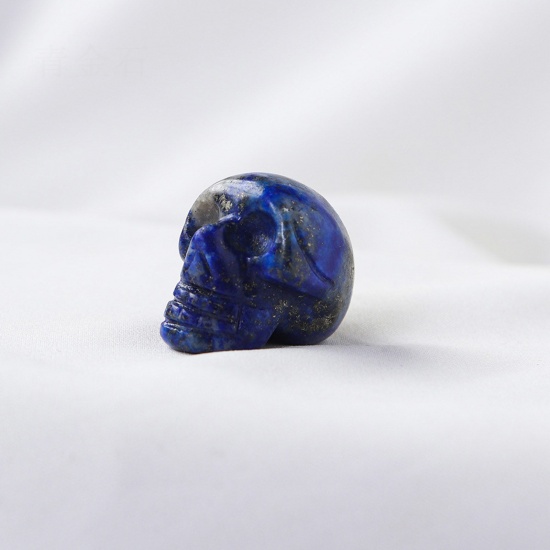 Picture of Lapis Lazuli ( Natural ) healing stone Loose Ornaments Decorations Skull Cyan No Hole About 2.5cm x 1 Piece