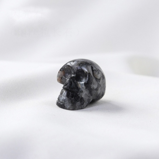 Picture of Spectrolite ( Natural ) healing stone Loose Ornaments Decorations Skull Gray No Hole About 2.5cm x 1 Piece