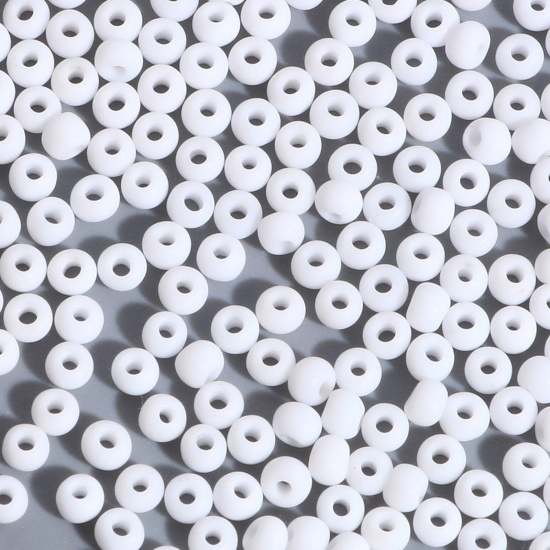 Picture of Glass Seed Beads Cylinder White Frosted Opaque 3mm x 2mm, Hole: Approx 0.8mm, 100 Grams
