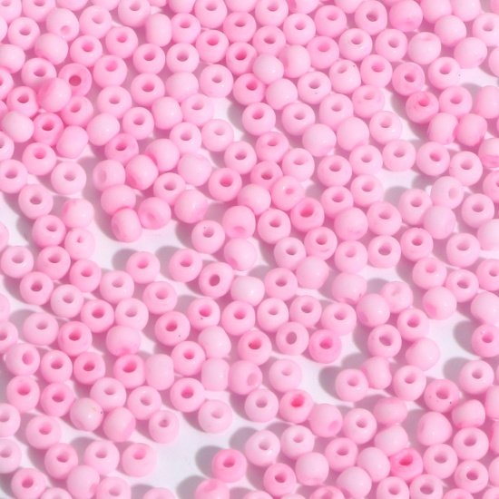 Glass Seed Beads Cylinder Pink Frosted Opaque 3mm x 2mm, Hole: Approx 0.8mm, 100 Grams の画像