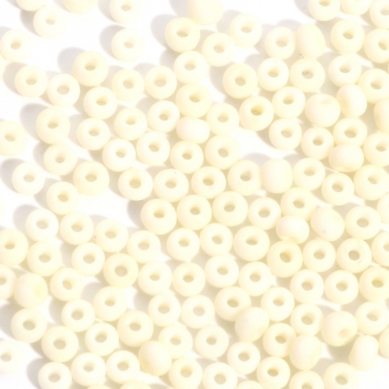 Picture of Glass Seed Beads Cylinder Creamy-White Frosted Opaque 3mm x 2mm, Hole: Approx 0.8mm, 100 Grams