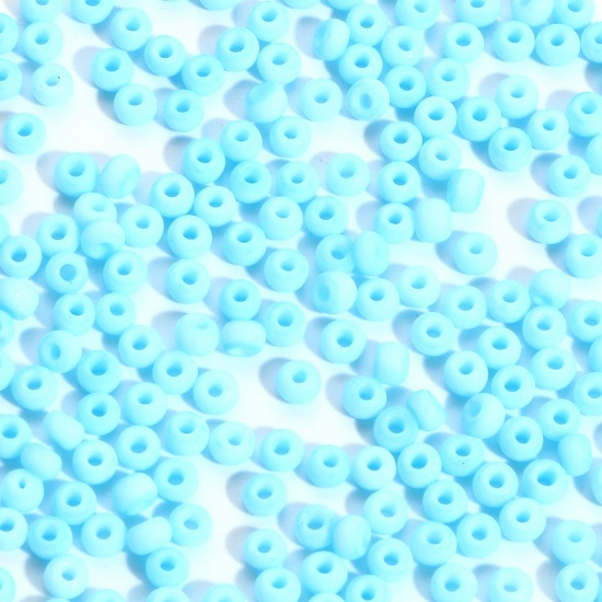 Glass Seed Beads Cylinder Light Blue Frosted Opaque 3mm x 2mm, Hole: Approx 0.8mm, 100 Grams の画像