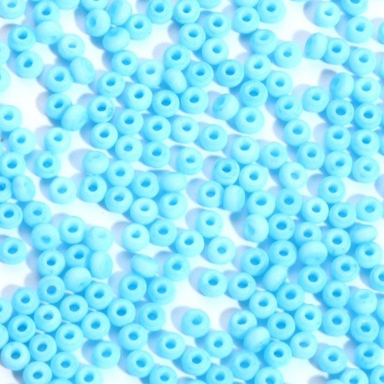 Glass Seed Beads Cylinder Skyblue Frosted Opaque 3mm x 2mm, Hole: Approx 0.8mm, 100 Grams の画像