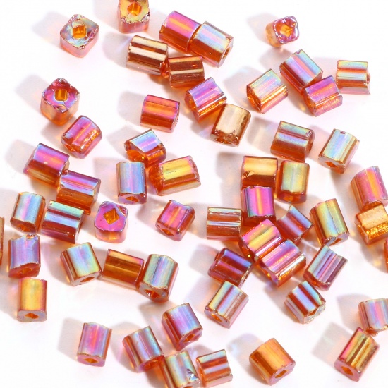 Glass Square Seed Seed Beads Square Amber Transparent AB Color About 4mm x 4mm, Hole: Approx 1.2mm, 100 Grams の画像