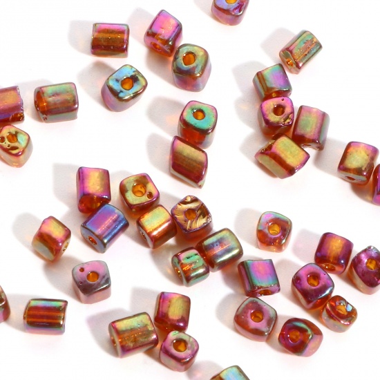 Glass Square Seed Seed Beads Square Amber Transparent AB Color About 4mm x 4mm, Hole: Approx 0.8mm, 100 Grams の画像
