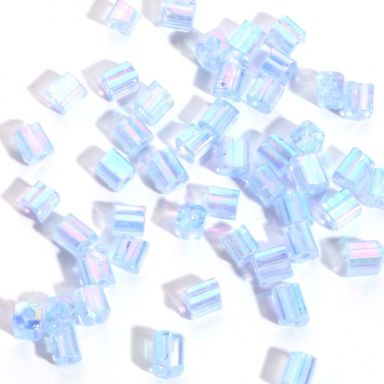Glass Square Seed Seed Beads Square Aqua Blue Transparent AB Color About 4mm x 4mm, Hole: Approx 1.2mm, 100 Grams の画像