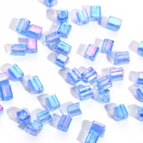 Glass Square Seed Seed Beads Square Blue Transparent AB Color About 4mm x 4mm, Hole: Approx 1.2mm, 100 Grams の画像