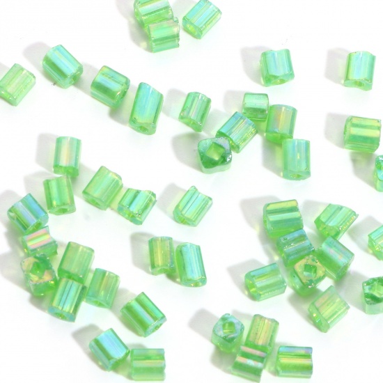 Glass Square Seed Seed Beads Square Green Transparent AB Color About 4mm x 4mm, Hole: Approx 1.2mm, 100 Grams の画像