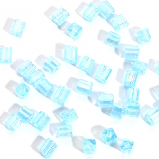 Glass Square Seed Seed Beads Square Light Blue Transparent AB Color About 4mm x 4mm, Hole: Approx 1.2mm, 100 Grams の画像