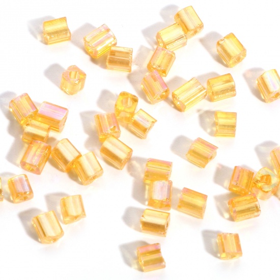 Glass Square Seed Seed Beads Square Light Orange Transparent AB Color About 4mm x 4mm, Hole: Approx 1.2mm, 100 Grams の画像