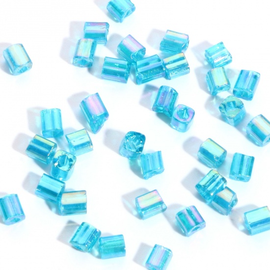 Glass Square Seed Seed Beads Square Green Blue Transparent AB Color About 4mm x 4mm, Hole: Approx 1.2mm, 100 Grams の画像