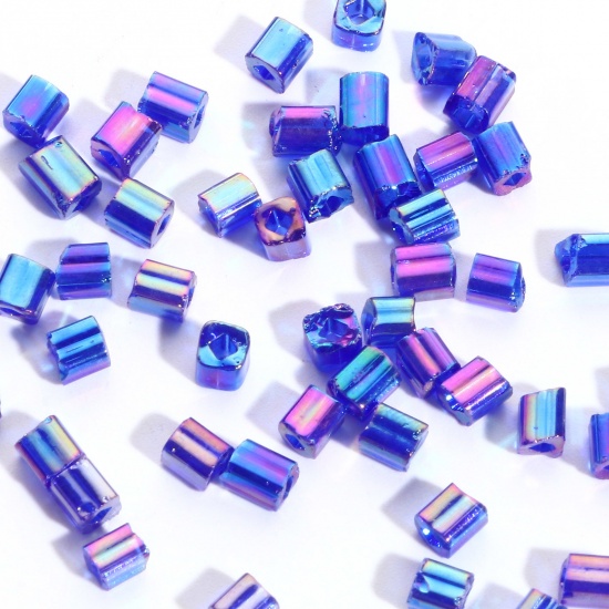 Glass Square Seed Seed Beads Square Blue Violet Transparent AB Color About 4mm x 4mm, Hole: Approx 1.2mm, 100 Grams の画像