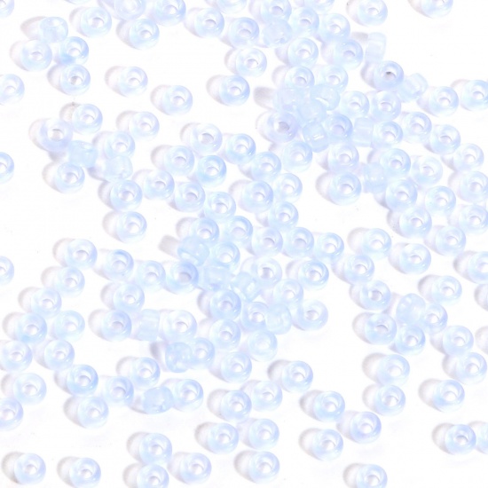 Immagine di Vetro Seme Perline Round Rocailles Blu Chiaro Trasparente Smerigliato 3mmx 2mm, Foro:Circa 0.8mm, 100 Grammi