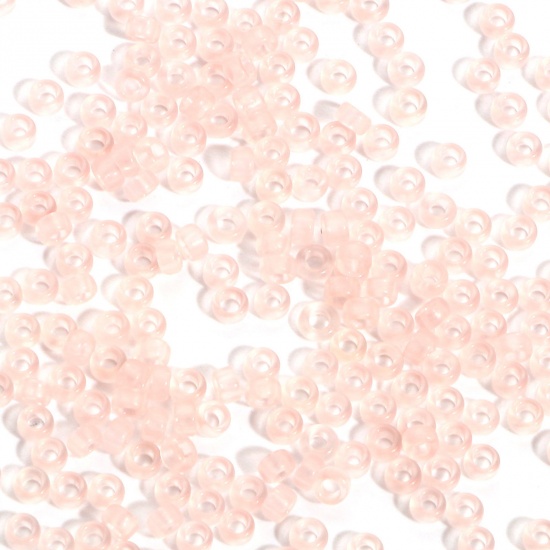Immagine di Vetro Seme Perline Round Rocailles Beige come Pesca Trasparente Smerigliato 3mmx 2mm, Foro:Circa 0.8mm, 100 Grammi