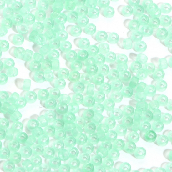 Immagine di Glass Seed Beads Cylinder Light Green Transparent Frosted 3mm x 2mm, Hole: Approx 0.8mm, 100 Grams