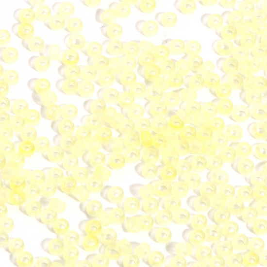 Immagine di Vetro Seme Perline Round Rocailles Giallo Limone Trasparente Smerigliato 3mmx 2mm, Foro:Circa 0.8mm, 100 Grammi