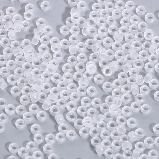 Immagine di Vetro Seme Perline Round Rocailles Bianco Trasparente Smerigliato 3mmx 2mm, Foro:Circa 0.8mm, 100 Grammi