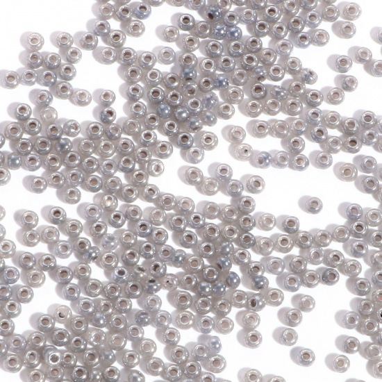 Glass Seed Beads Cylinder Gray Pearlized Imitation Jade 2mm x 1.5mm, Hole: Approx 0.5mm, 100 Grams の画像