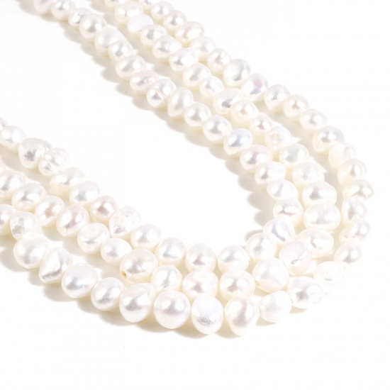Bild von Natur Süßwasserperlen Zuchtperlen Perlen Unregelmäßig Weiß, ca. 9mm x 8mm, Loch: 0.8mm, 35cm lang, 1 Strang (ca. 48 Stücke/Strang) Barock