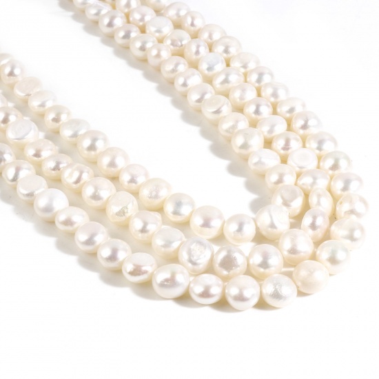 Natural Pearl Baroque Beads Irregular White About 10x9mm - 8x8mm, Hole: Approx 0.6mm, 36.5cm(14 3/8") long, 1 Strand (Approx 42 PCs/Strand) の画像